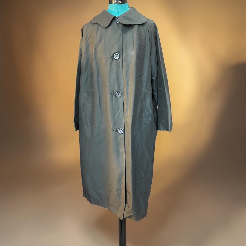 1950s Black Swing Rain Coat Mod Peter Pan Collar Mid Century Opera Coat 46 Bust